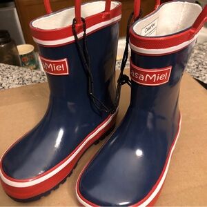 Blue and Red Rain & Snow Boots with Glossy Finish